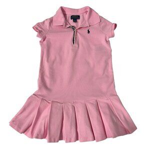 Polo Ralph Lauren Girls Dress Size 6 Pink Pleated Hem Short Sleeve Pony Logo
